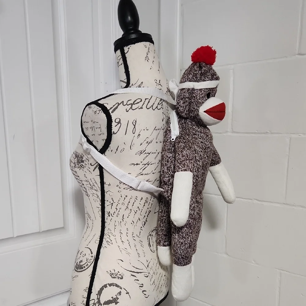 Vintage Plushland Sock Monkey Plush Backpack